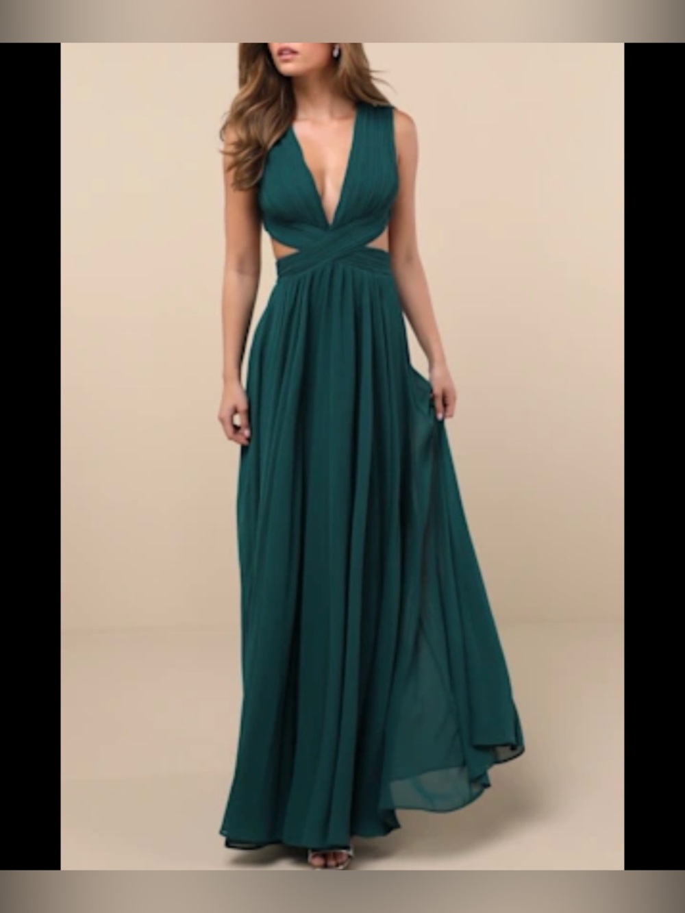 Lulu's Teal Plunging V-Neck Maxi Dress with Waist Cutouts